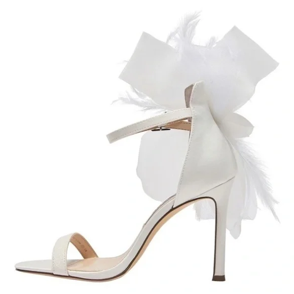 Nina Dollye Satin Feather Elegant White Feathered Women's Heels - Picture 2 of 2